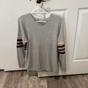 Grey Crewneck Sweatshirt with Striped Sleeve Accents